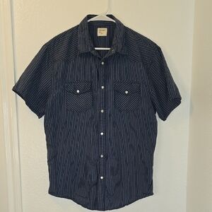 Old Navy Blue & White Vertical-Stripe Short-Sleeve Pearl Snap Button Shirt